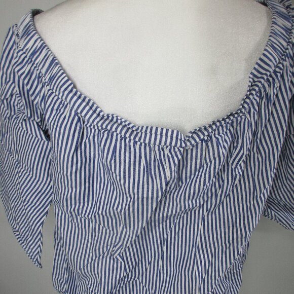 Blue Rain Women's Blue White Striped Floral Off Shoulder Blouse Size Medium - Picture 7 of 7